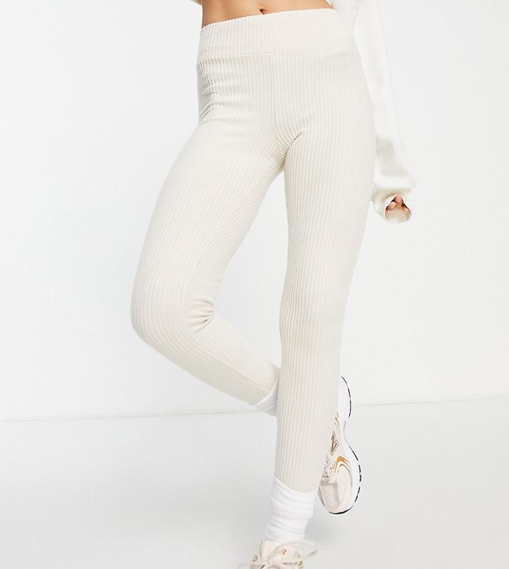 Asos Design Petite Legging With High Waist In Brushed Rib In Bone-neutral