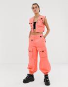 Asos Design Jogger Boyfriend Jeans In Washed Coral With Utility Pocket Detail-orange