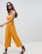 Asos Design Pinny Jumpsuit In Crinkle-yellow