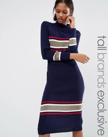 Daisy Street Tall Roll Neck Midi Dress With Contrast Stripe - Multi