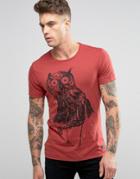 Blend Slim Owl Print T-shirt Wood Red - Red