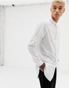 Asos Design Regular Fit Super Longline Shirt With Grandad Collar In White