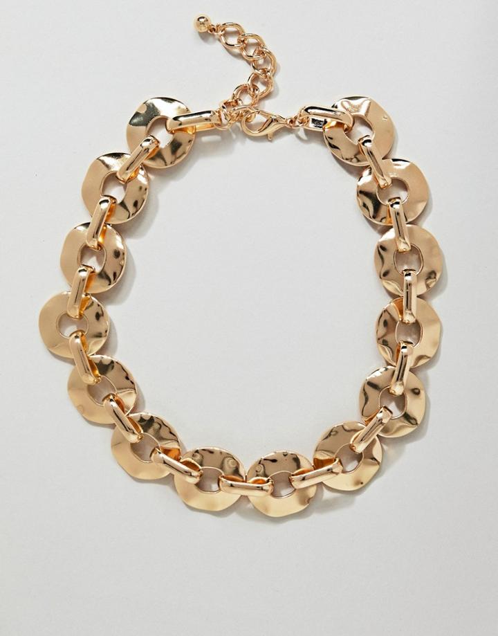 Asos Design Statement Necklace With Heavyweight Chunky Chain In Gold - Gold