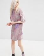 Asos Embellished Sweat Dress With Raw Hem - Pink
