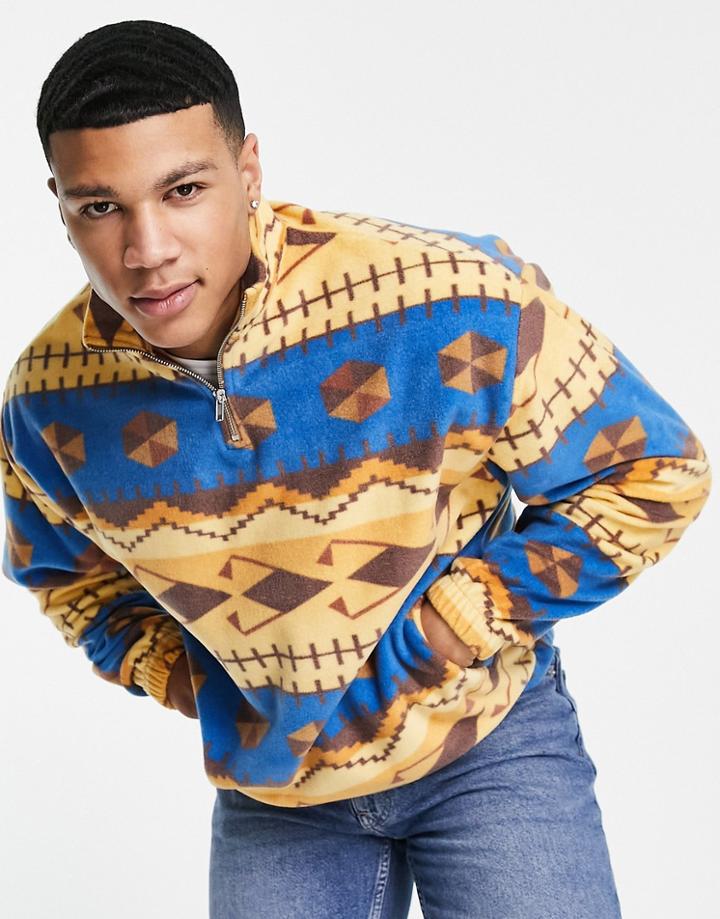 Asos Design Oversized Fleece Half Zip Sweatshirt In All Over Print-multi