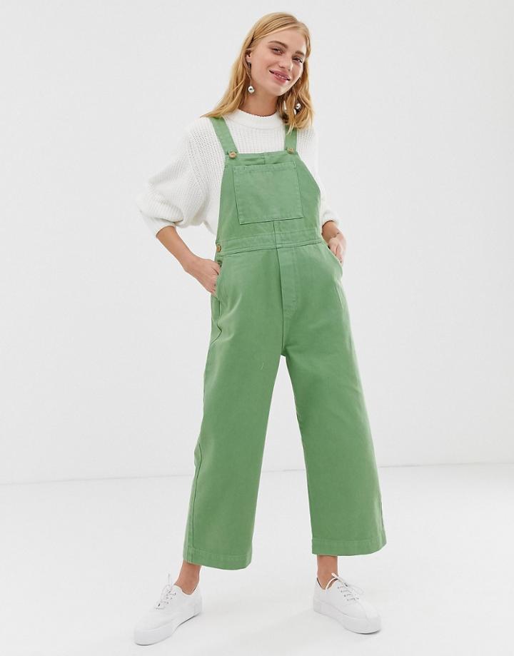 Monki Denim Overall In Light Green - Green