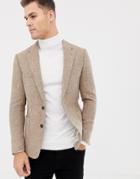 Asos Design Slim Blazer In 100% Wool Harris Tweed In Camel - Beige
