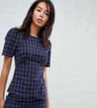 Fashion Union Tall Short Sleeve Top In Check - Blue