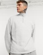 Asos Design Oversized Sweatshirt With Half Zip In White Marl