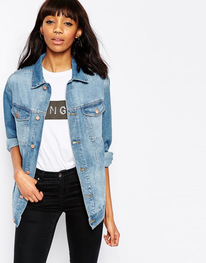 Asos Denim Girlfriend Jacket In Pretty Vintage Wash - Mid Stonewash Blue