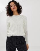 Vero Moda V Neck Lightweight Cable Knit Sweater - White