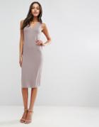 Asos Deep V Column Dress - Brown