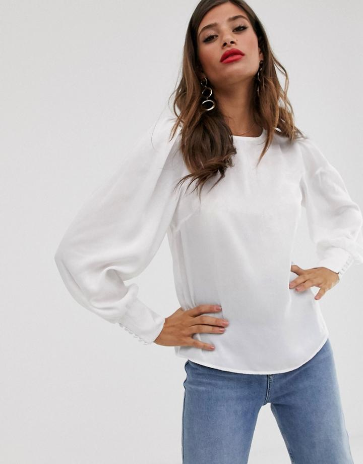 Vila Balloon Sleeve Detailed Cuff Top-white