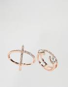Asos Pack Of 2 Fine Crystal Kiss Ring Pack - Copper