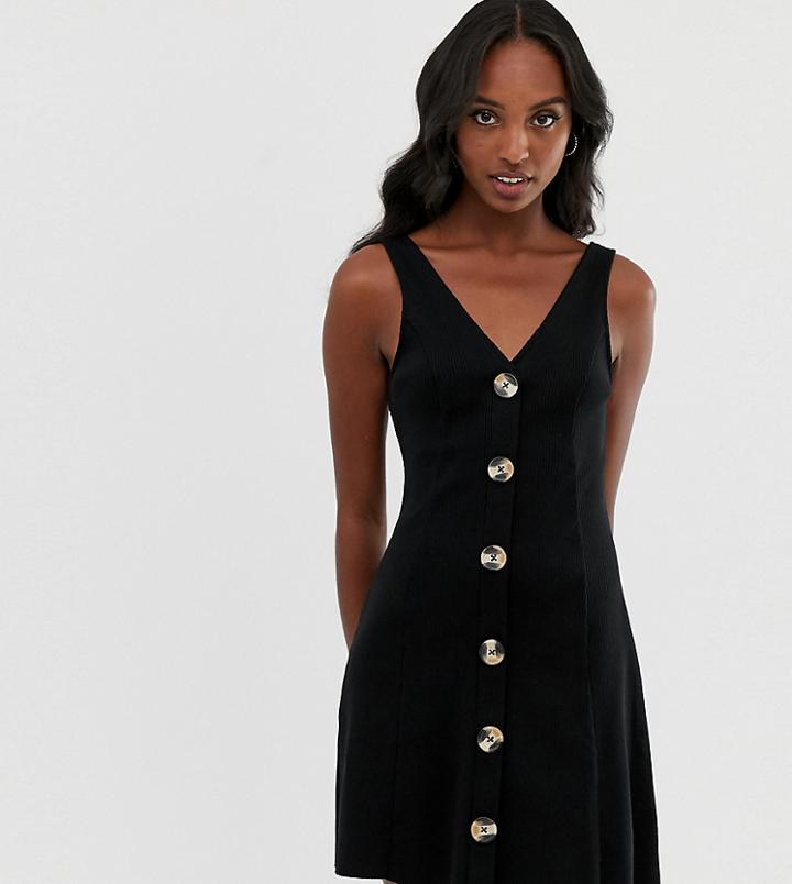 Asos Design Tall Button Through Rib Mini Dress-black