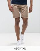 Asos Tall Slim Chino Shorts In Stone - Stone