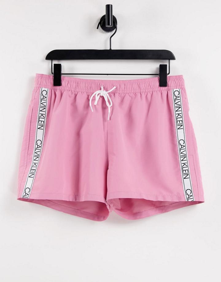 Calvin Klein Swim Shorts With Side Logo Taping In Pink