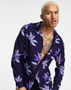 Jack & Jones Originals Long Sleeve Shirt With Dark Floral Print-navy