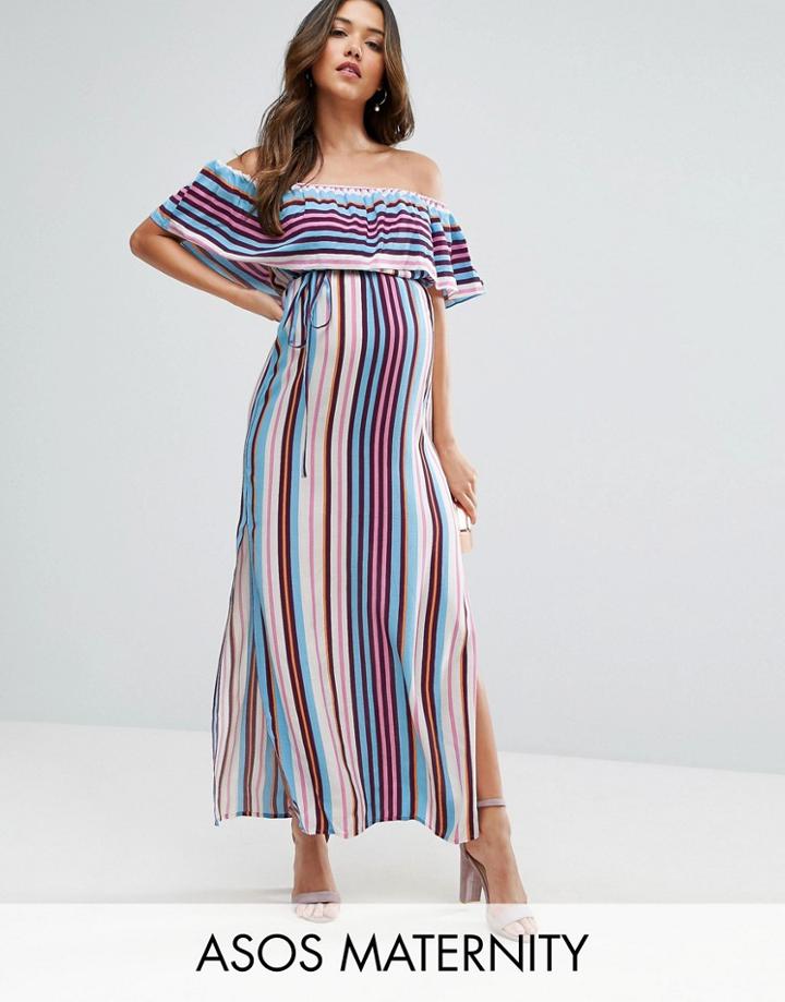 Asos Maternity Off Shoulder Stripe Maxi Dress - Multi