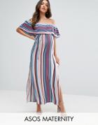 Asos Maternity Off Shoulder Stripe Maxi Dress - Multi
