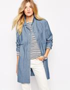 Bethnals Graham Button Front Denim Duster Coat - Blue