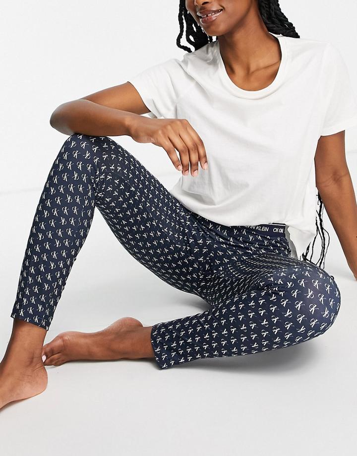 Calvin Klein Ck One Recycled Poly Leggings In Blue Logo Print-blues