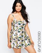 Asos Curve Jungle Print Palm Swim Dress - Jungle Print
