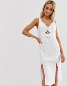 Glamorous Midi Dress With Tie Front-white