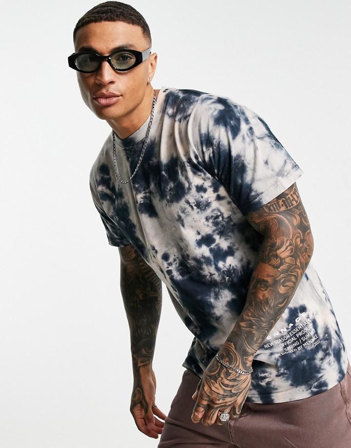 Mennace Set Oversized T-shirt In Beige And Navy Tie Dye-neutral