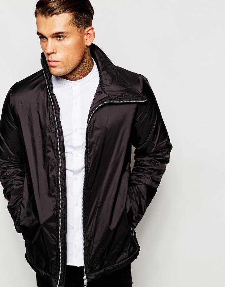 Asos Funnel Neck Jacket With Zip - Black
