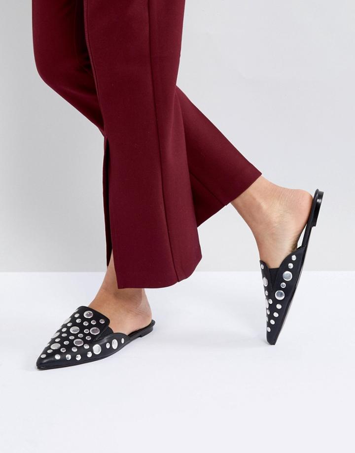 Public Desire Josephine Black Flat Studded Mules - Black