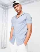 River Island Smart Short Sleeve Button Through Shirt In Light Blue