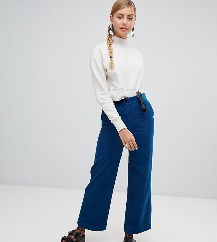 Monki Wide Leg Cord Pants In Blue