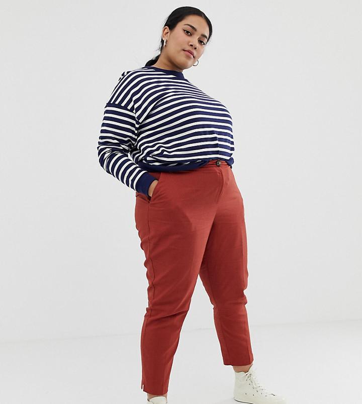 Asos Design Curve Linen Clean Cigarette Pants - Red