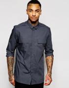 Asos Military Shirt In Charcoal With Long Sleeves - Charcoal