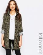 Brave Soul Tall Leopard Print Rain Trench - Khaki Leopard