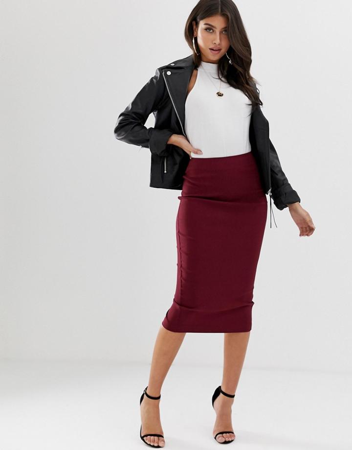 Asos Design High Waisted Longerline Pencil Skirt-red