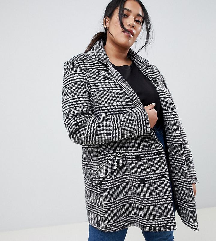 Asos Design Curve Slim Coat In Check-multi