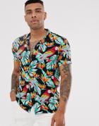 Urban Threads Parrot Print Shirt - Black