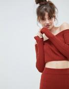 Asos Design Crop Sweater In Rib With Off Shoulder Detail - Red