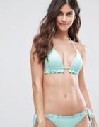 Asos Textured Frill Triangle Bikini Top - Green