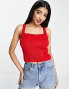 Asos Design Knit Square Neck Cami In Red