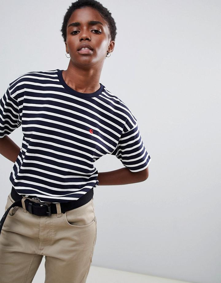 Carhartt Wip Relaxed T-shirt With Small Logo In Stripe - Multi
