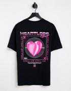 Asos Design T-shirt With Chrome Effect 'heartless' Back Print In Black