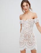 Boohoo Lace Overlay Bardot Dress - White