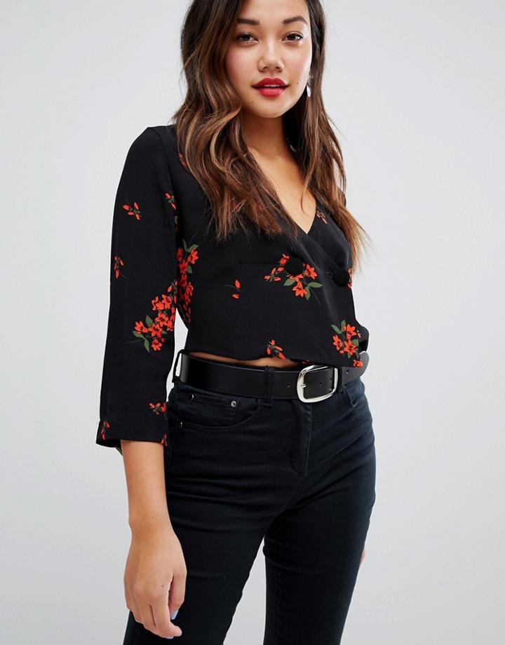 New Look Wrap Shell Top In Black Pattern - Black
