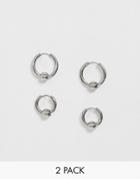Asos Design 2 Pack Ball Hoop Earrings In Silver Tone - Silver