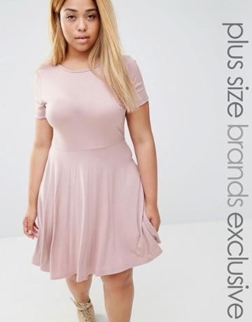 Club L Lounge Plus Short Sleeve Skater Dress - Pink