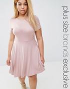 Club L Lounge Plus Short Sleeve Skater Dress - Pink