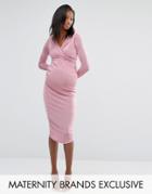 Missguided Maternity Wrap Front Slinky Bodycon Dress - Purple